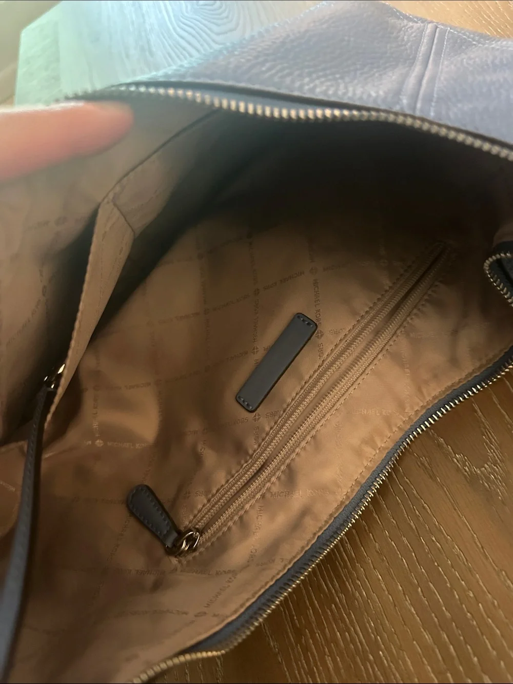 Michael Kors Slate Blue Pebbled Leather Hobo with Silver Logo Charm